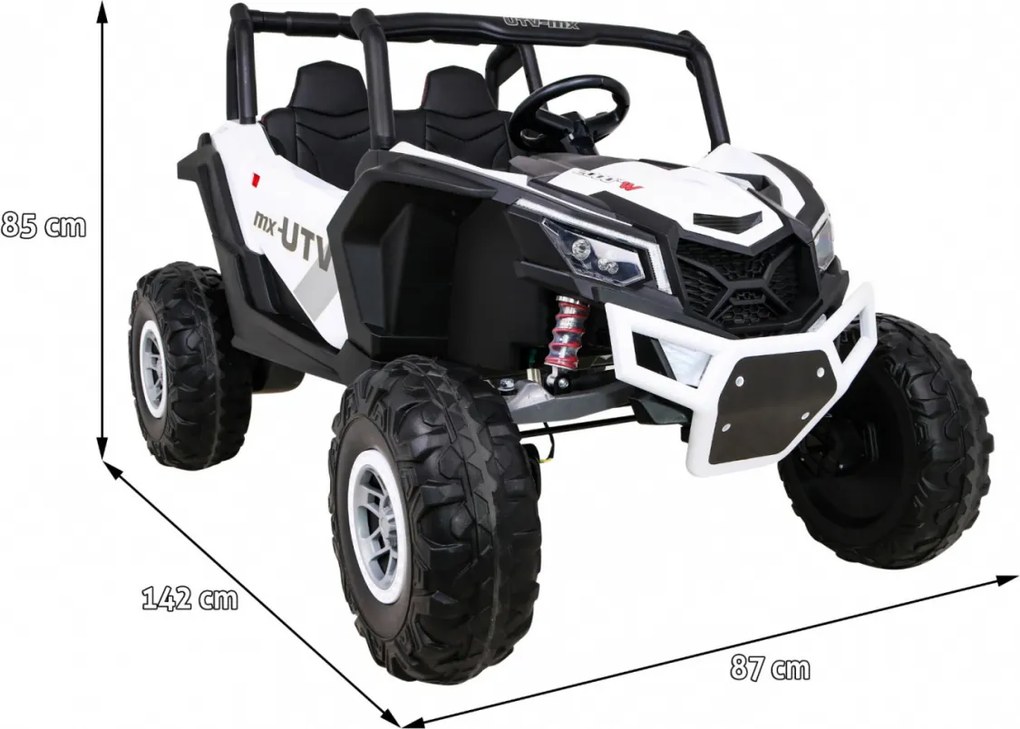Ramiz Elektrická bugina UTV-MX pre deti biela + pohon 4x4 + diaľkové ovládanie + LED a audio + úložný priestor + EVA + pomalý štart