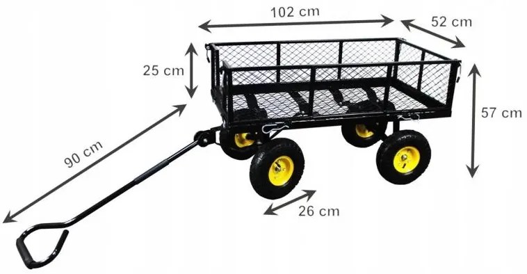 Záhradný dvojfunkčný vozík čierny mriežkovaný