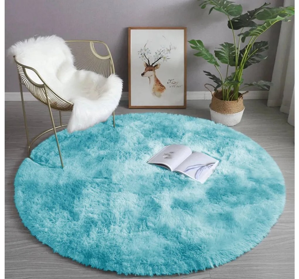 Modrý okrúhly shaggy koberec Ombre Rozmer: 120 cm