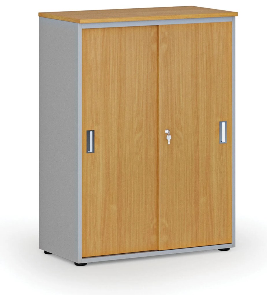 Kancelárska skriňa so zasúvacími dverami PRIMO GRAY, 800 x 420 x 1087 mm, sivá/buk