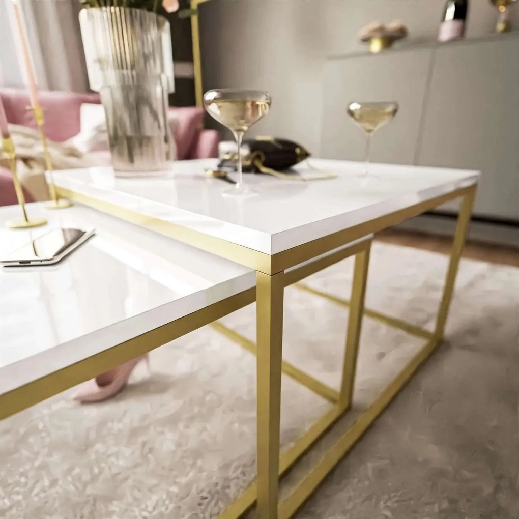 KONFERENČNÝ STOLÍK BELLA BIELY LESK + ZLATÁ