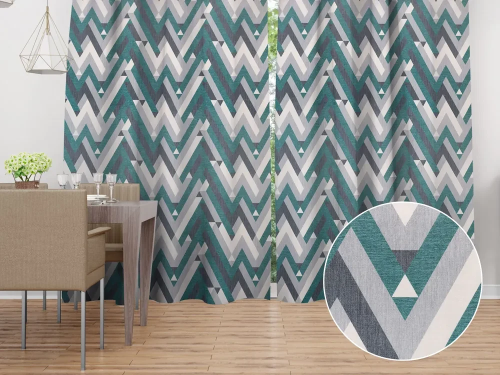 Biante Zamatový záves Tamara TMR-026 Zeleno-sivý designový cik-cak 145x150 cm