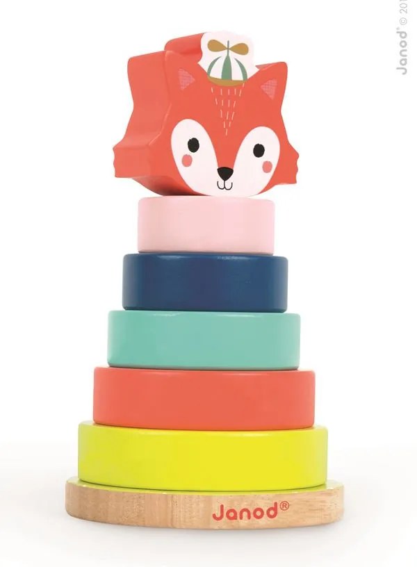 Drevená stohovacia pyramída s líškou