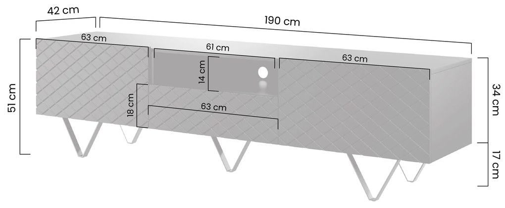 TV stolík Scalia s otvorenou policou 190 cm - labrador mat / čierne nožičky