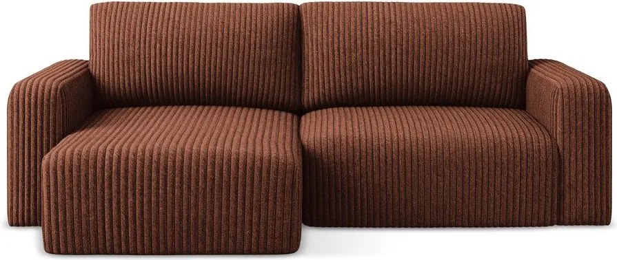 Menčestrová rozkladacia/s úložným priestorom rohová pohovka v terakotovej farbe (ľavý roh/s leňoškou) Kona – Makamii