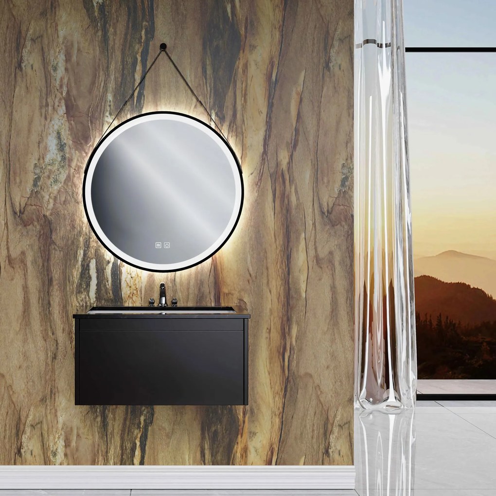 Tutumi Tutumi, okrúhle LED zrkadlo 70cm zavesené na čiernom pásiku, model 104, predné osvetlenie, HOM-02697