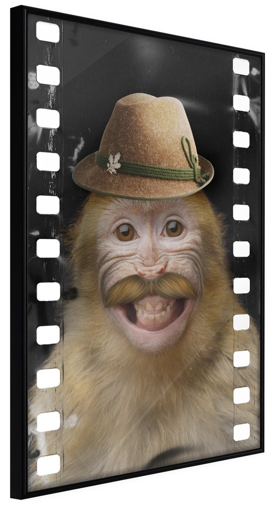 Artgeist Plagát - Monkey In Hat [Poster] Veľkosť: 30x45, Verzia: Čierny rám s passe-partout
