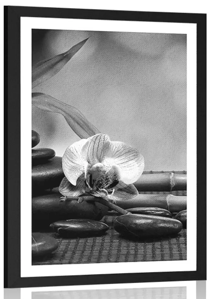Plagát s paspartou Feng Shui zátišie v čiernobielom prevedení - 40x60 white