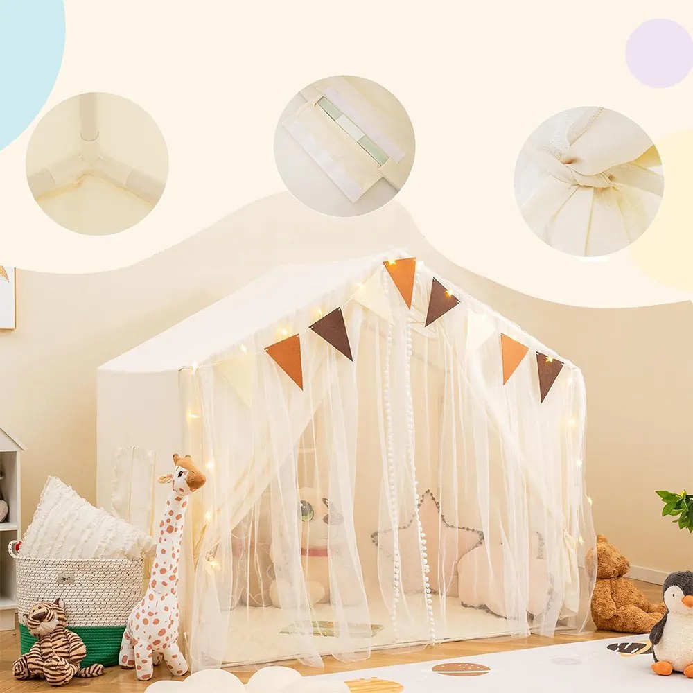 Detský stan so svetlami hviezd, béžový