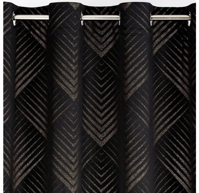 DECOREUM Mäkký záves z lesklého zamatu zdobený zlatou potlačou s geometrickým vzorom 140 cm x 250 cm čierna 100 % polyester Rozmer varianty: 140 cm x 250 cm, Farba varianty: čierna 98899