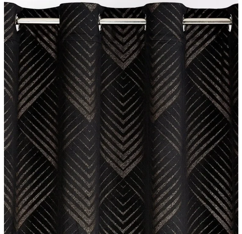 DECOREUM Mäkký záves z lesklého zamatu zdobený zlatou potlačou s geometrickým vzorom 140 cm x 250 cm čierna 100 % polyester Rozmer varianty: 140 cm x 250 cm, Farba varianty: čierna 98899