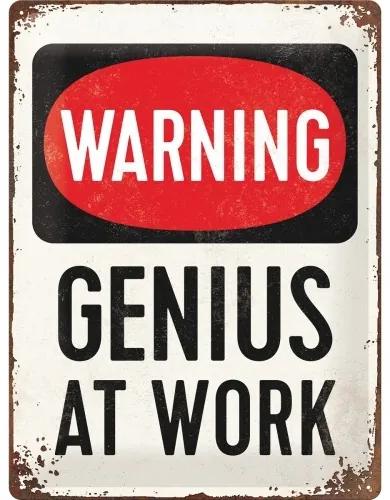 Plechová ceduľa Warning! - Genius at Work, (30 x 40 cm)