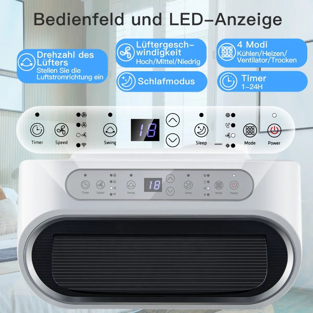 Mobilná klimatizácia 5v1 16000 BTU Chladenie & Ventilátor & Odvlhčovanie & Kúrenie Odvlhčovač 16℃-32℃ 44,5 x 39 x 77 cm Biela