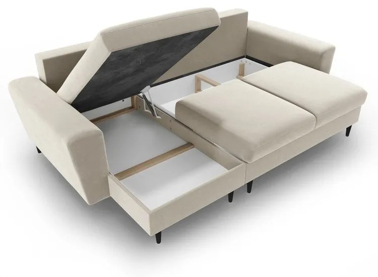 Béžová zamatová rozkladacia/s úložným priestorom rohová pohovka Kyoto – Cosmopolitan Design