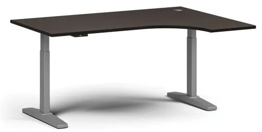 Výškovo nastaviteľný stôl, elektrický, 675-1325 mm, rohový pravý, doska 1600x1200 mm, sivá podnož, wenge