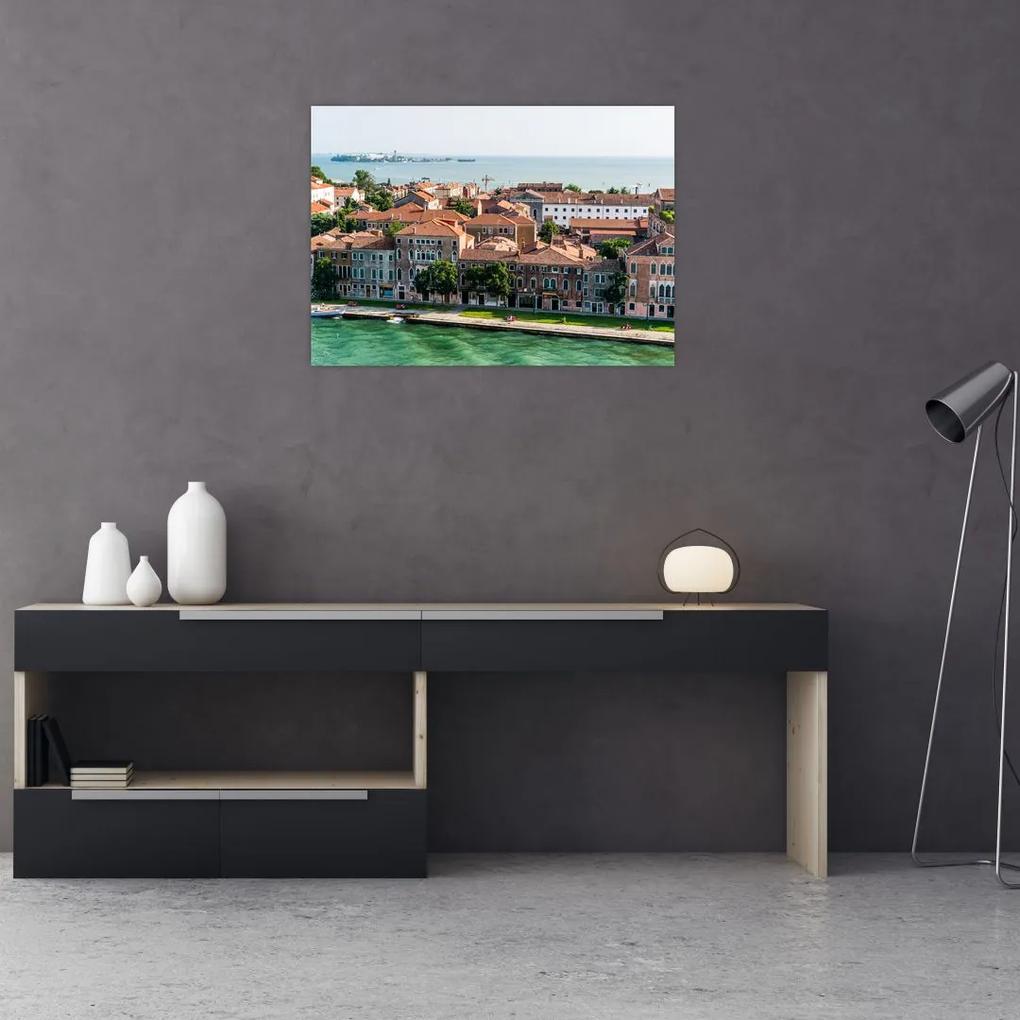 Sklenený obraz - Letecký pohľad na mesto (70x50 cm)