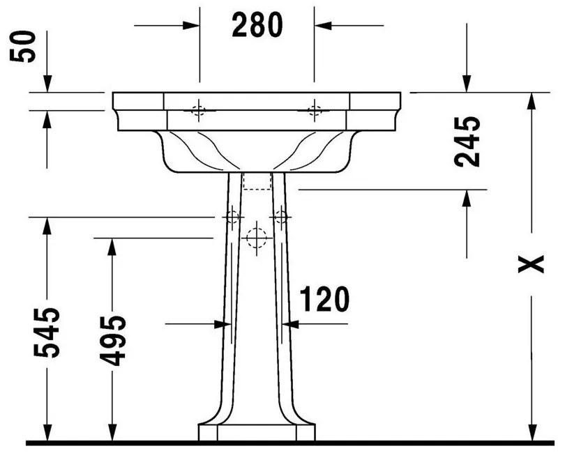 DURAVIT 1930 závesné umývadlo s otvorom, s prepadom, 700 mm x 500 mm, s povrchom WonderGliss, 04387000001