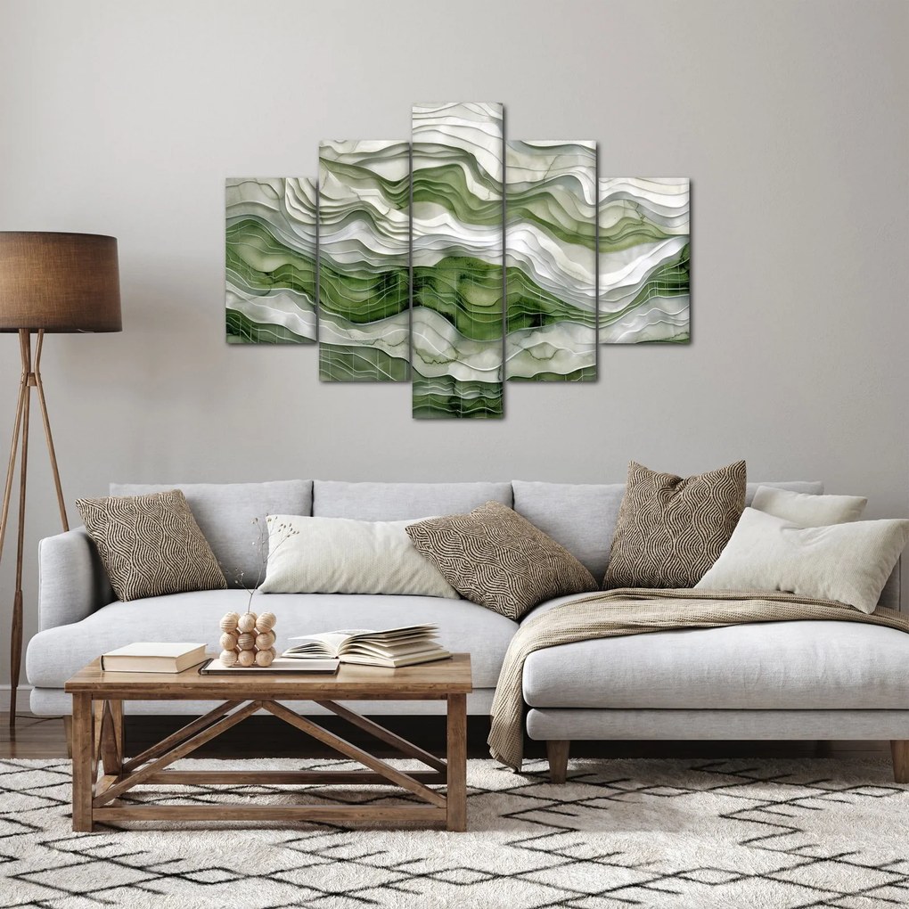 Obraz - Zelenobiele vlnky (150x105 cm)
