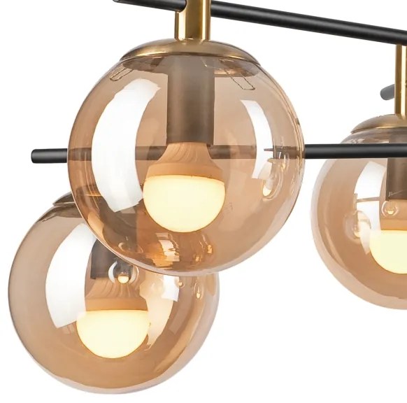 Luster na tyči LILOU 6xE14/5W/230V zlatá/čierna/dymová béžová