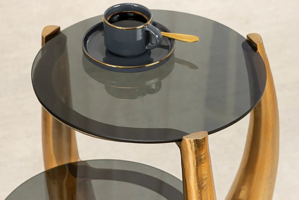 Príručný stolík LEVELS 50cm rám zlatý, doska z tvrdeného skla čierna