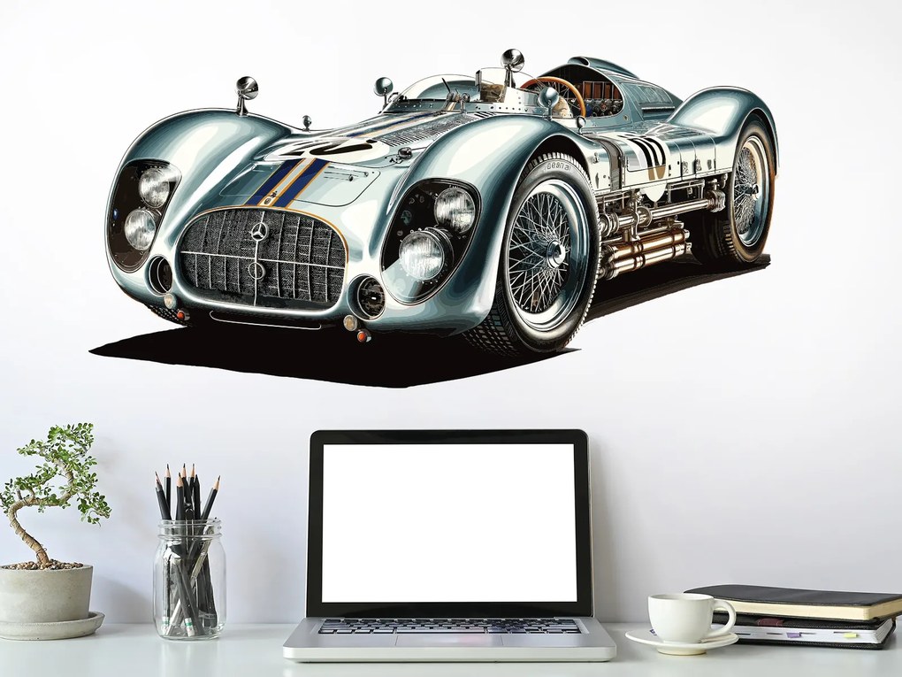 Auto veterán športiak textilní prelepiteľná nálepka na stenu hárok 45 x 22 cm