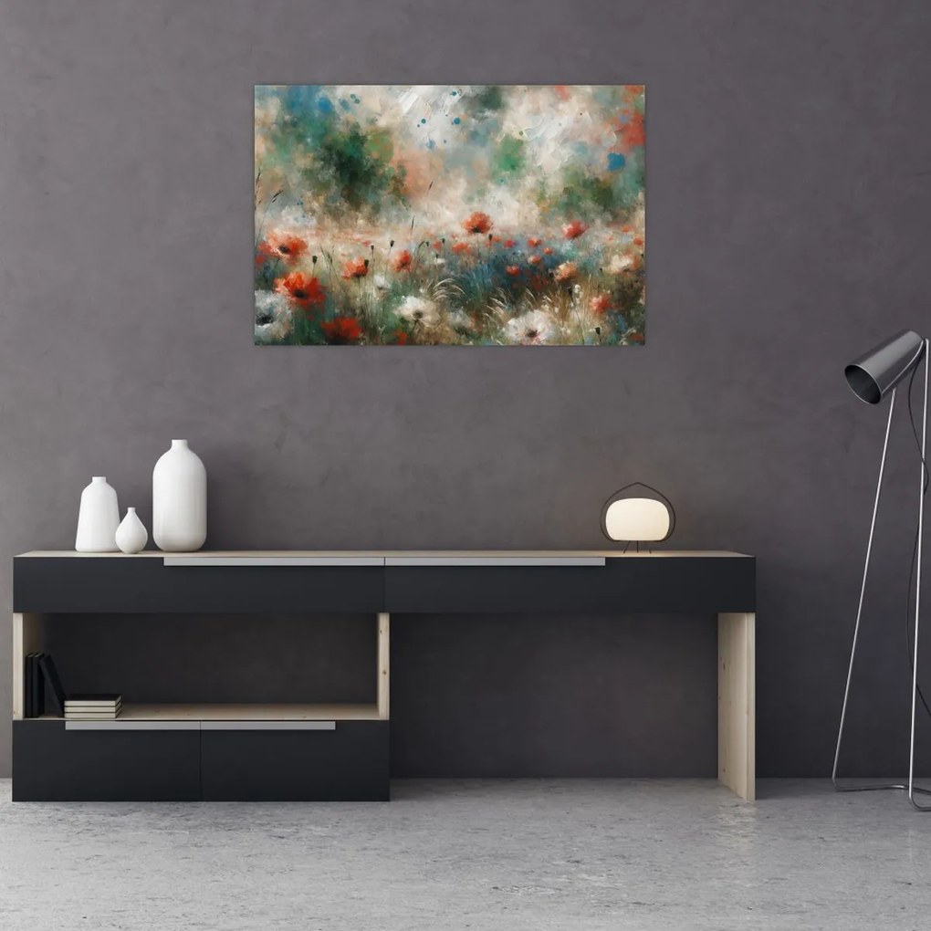 Obraz – Abstrakcia poľa s makmi (90x60 cm)
