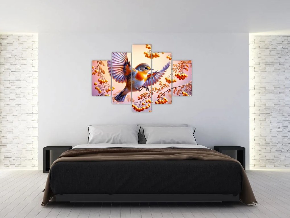Obraz - Vták s jarabinou (150x105 cm)