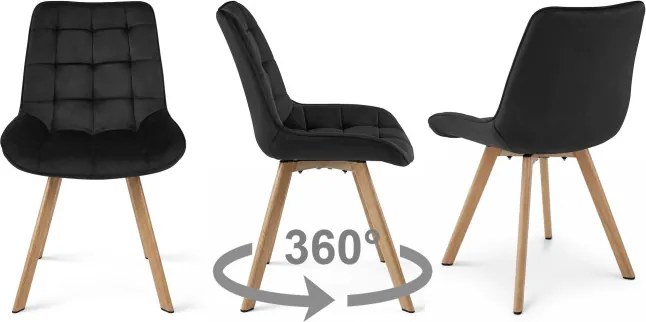 Jedálenská stolička SORIA 360 zamatová, čierna / hnedé nohy