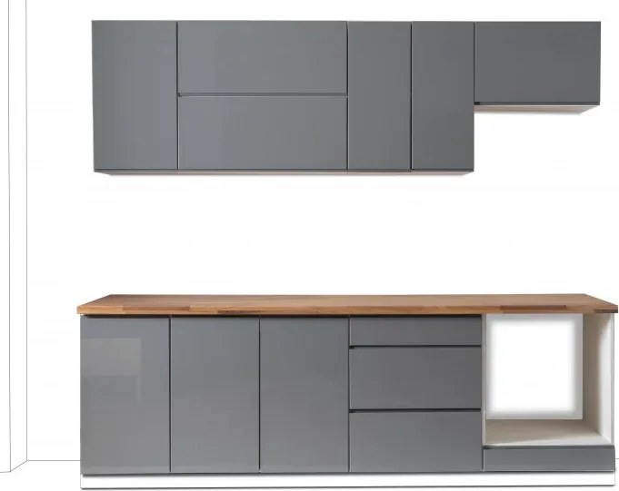 Kuchynská linka Aspen 240 cm šedá