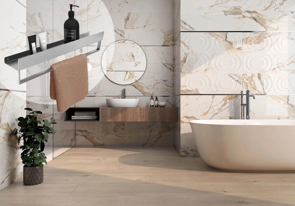 Rea Rea, kúpeľňová polica 45cm, SF01, brúsená oceľ, REA-47000