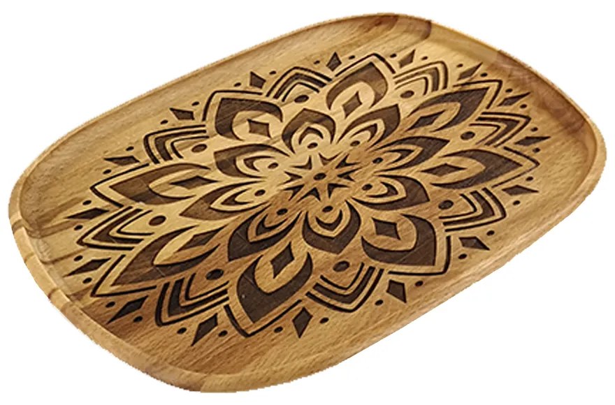 AMADEA Drevený servírovací podnos mandala, masívne drevo, 25 cm