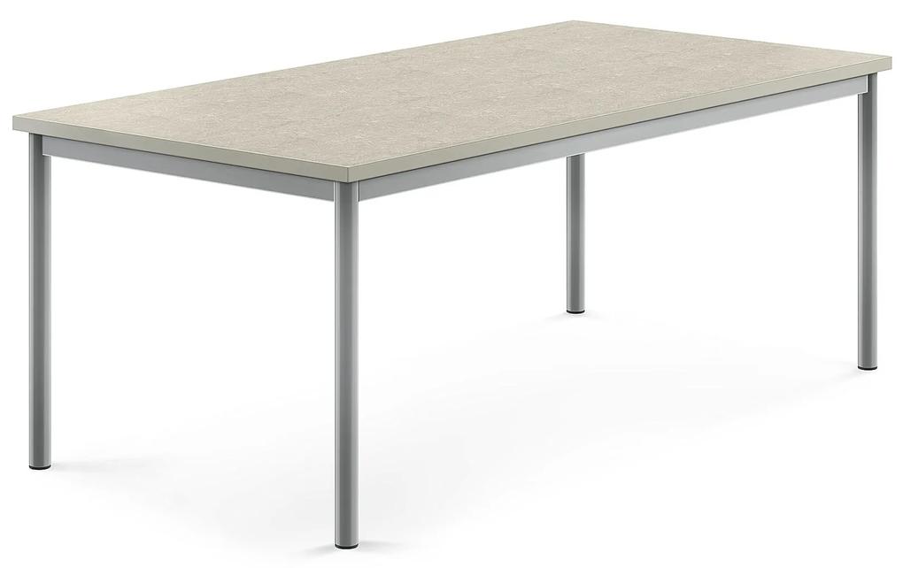 Stôl SONITUS, 1600x800x600 mm, linoleum - šedá, strieborná