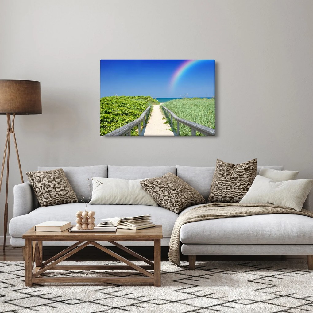 Obraz - Krajina a dúha (90x60 cm)