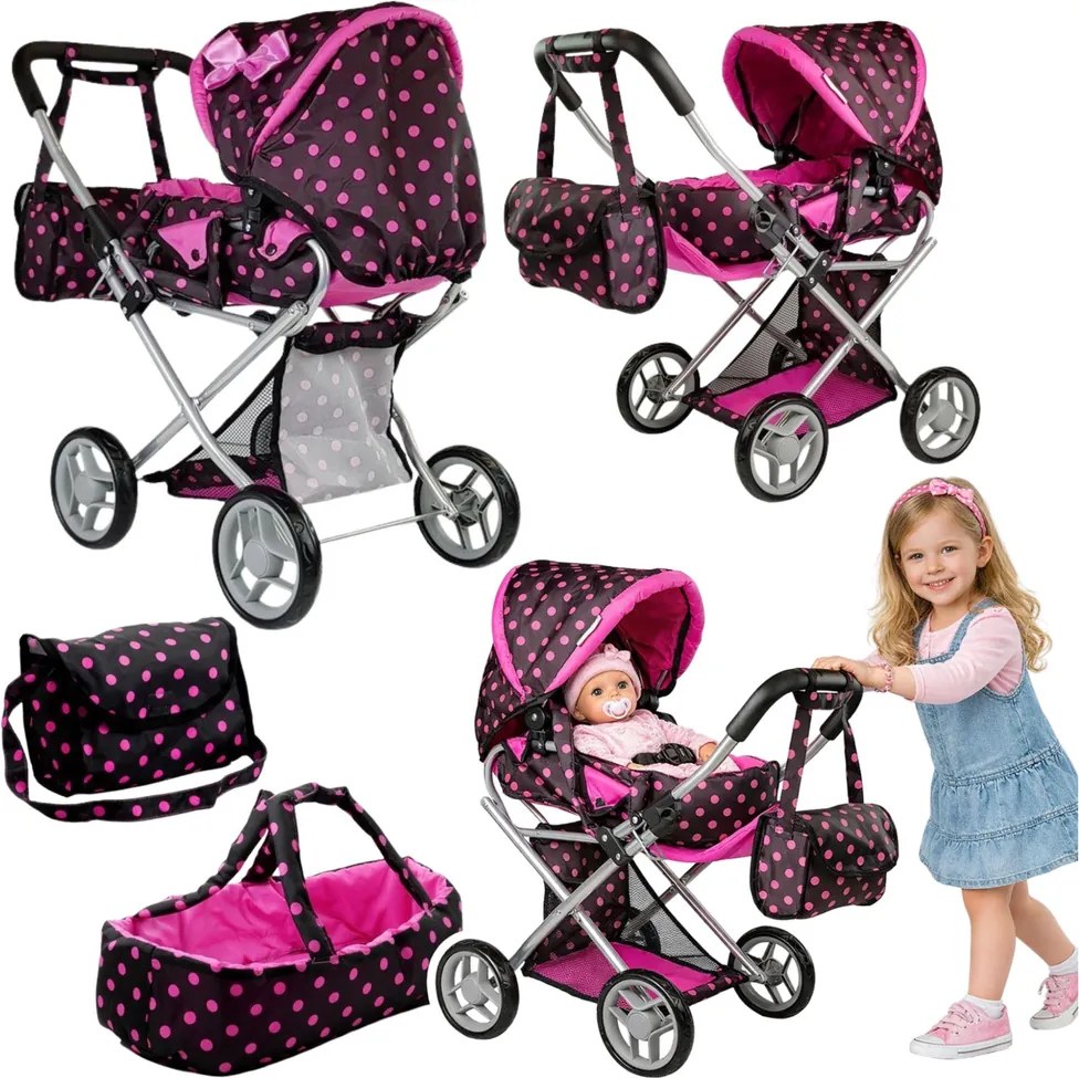 Taška na nosenie bábiky Alice čierno-ružová