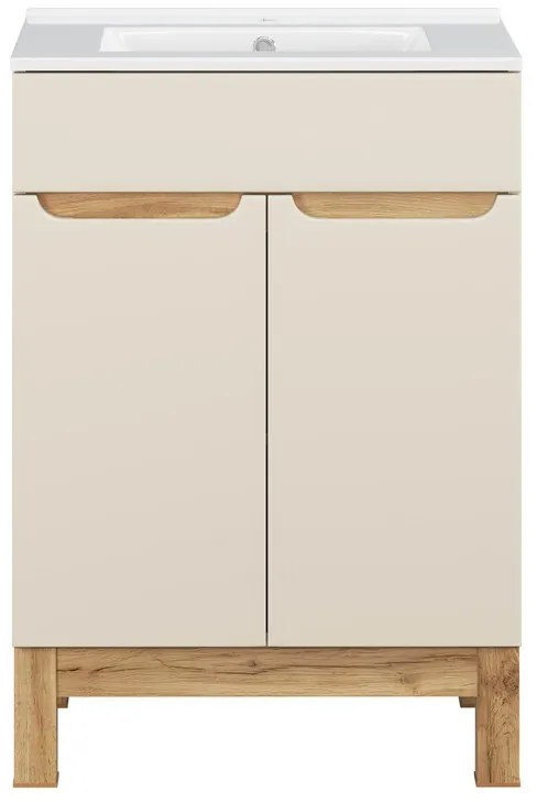 Koupelnová skříňka Bali Lava se zápustným umyvadlem 60 cm kašmírová/dub wotan