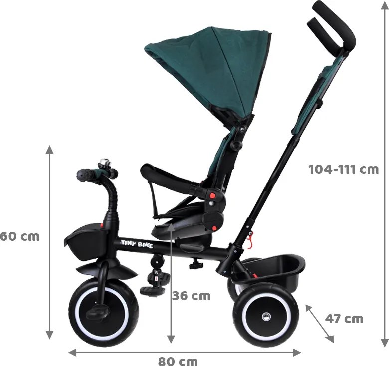 Detská trojkolka Tiny Bike 3 v 1 so strieškou, otočná SP0650 zelená