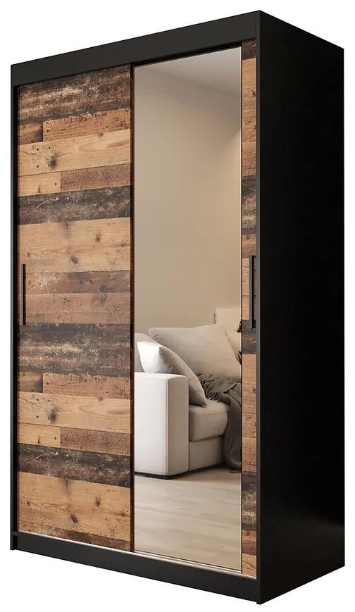 Skriňa Old Wood T2 120 Čierna/Old Style/zrkadlo