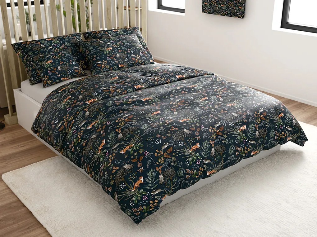 Sada mikroplyšových obliečok THE FOX AND THE HARE tmavozelené + obliečka mikroplyš SOFT 180x200 cm biele, dvojlôžko