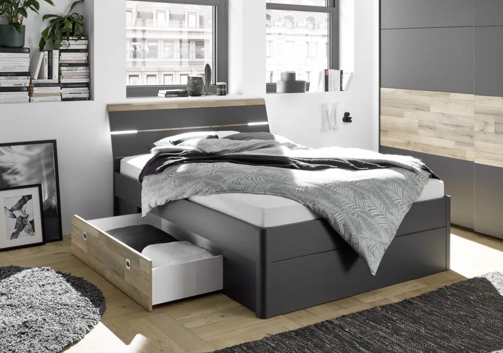 Posteľ Mars 140x200 cm, so zásuvkami a osvetlením