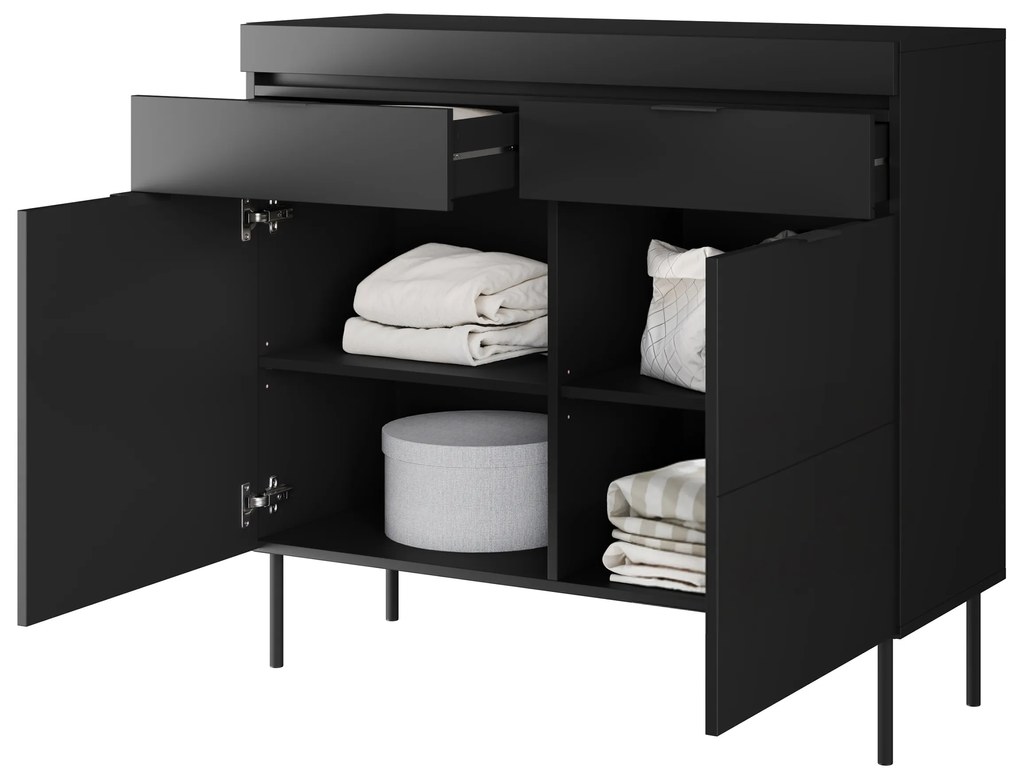 Komoda Sentia 105 cm s 2 zásuvkami - čierna / čierna