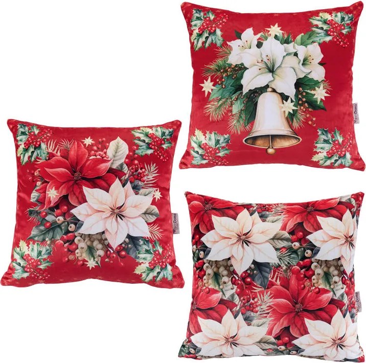 Sada 3 ks obliečok na vankúšiky RED POINSETTIA 45 x 45 cm