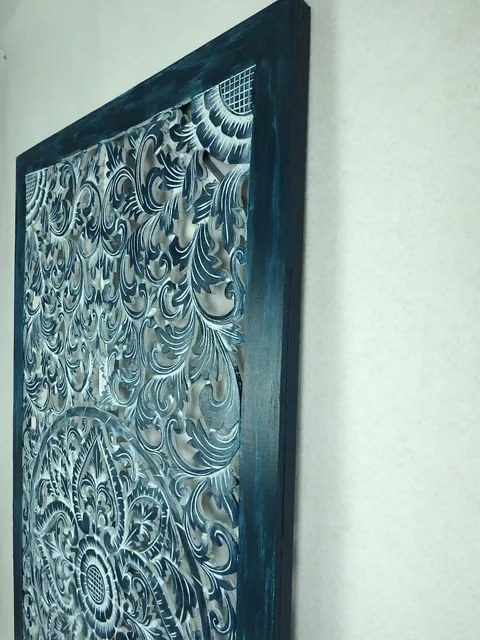 Dekorácia na stenu PANEL FLOWER, modrá, 160x 80 cm, drevo, ručná práca