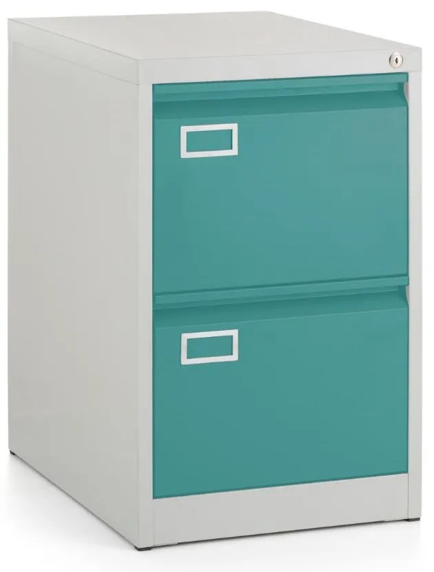 Kovová kartotéka A4 - 2 zásuvky, 45,5 x 62 x 71,5 cm, cylindrický zámok, zelená - ral 6033
