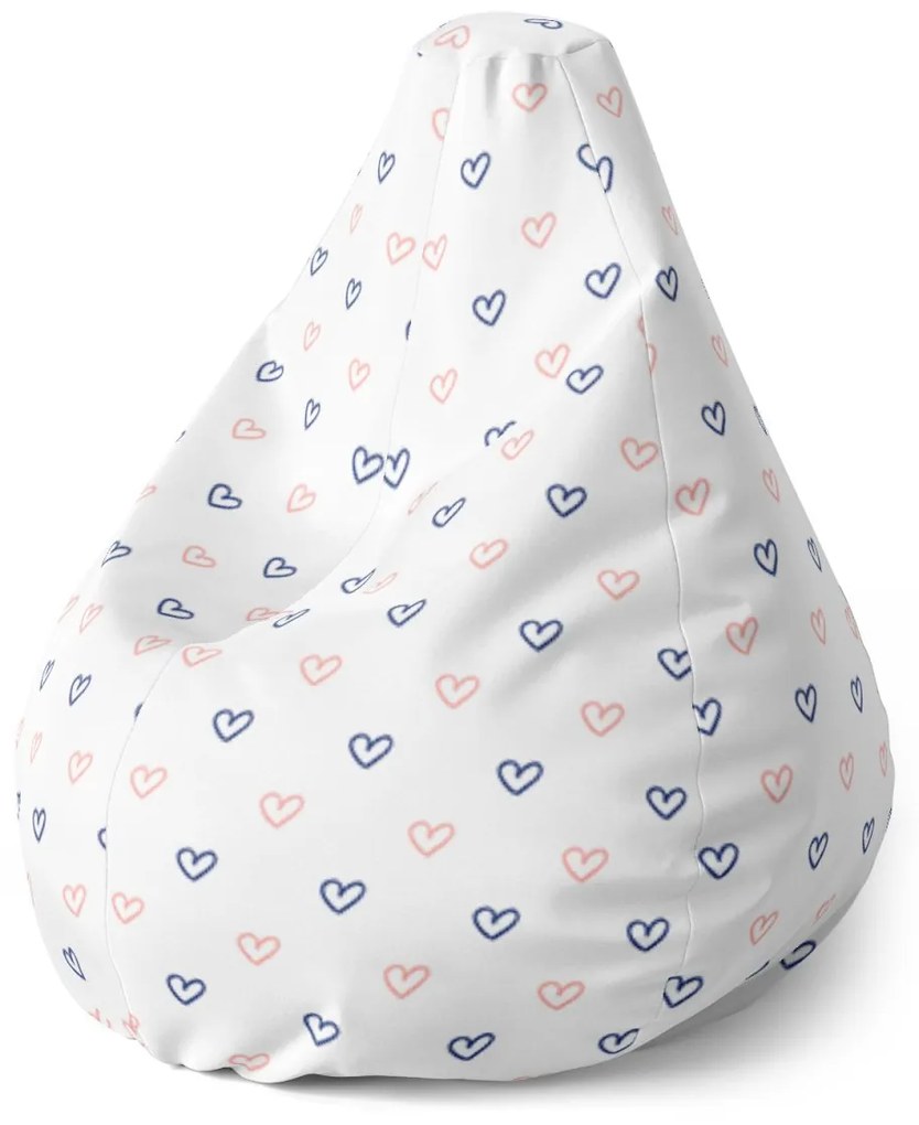 Sablio Sedací vak Pear Srdiečka na bielej - 70 x 95 x 15 cm