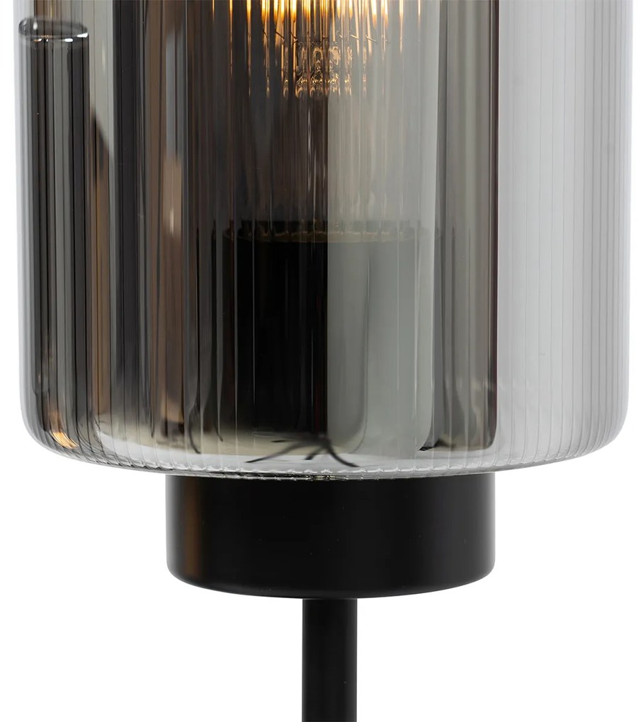Art Deco stolná lampa čierna s dymovým sklom 2-svetlo - Laura