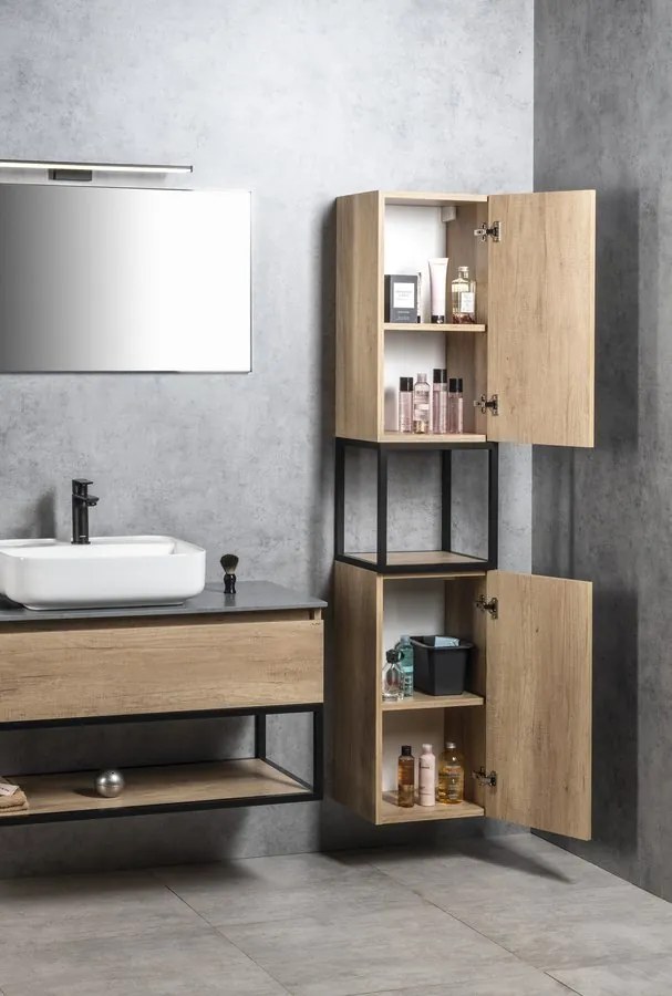 Sapho Sapho, SKARA skrinka 35x171x32cm, 2x dvierka, ľavá/pravá, čierna mat/dub Alabama, CG010-2222