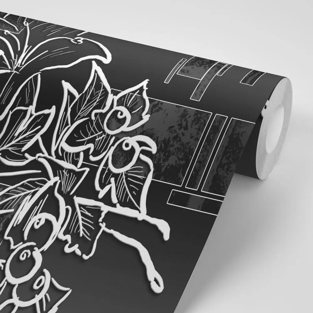 Tapeta čiernobiela kvetinová ilustrácia - 300x200