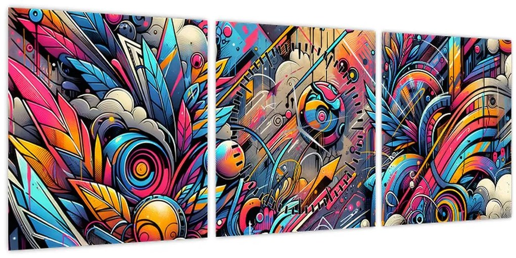 Obraz - Pestrofarebné graffiti (s hodinami) (90x30 cm)