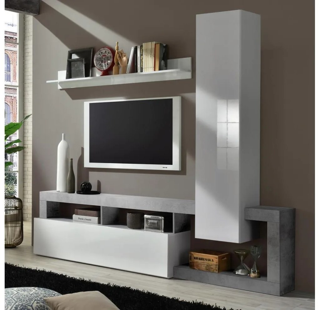 Obývacia stena LENOR biela/šedý betón