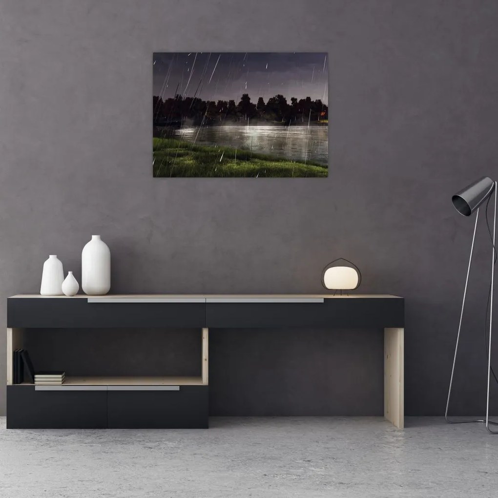 Sklenený obraz - Daždivý večer (70x50 cm)